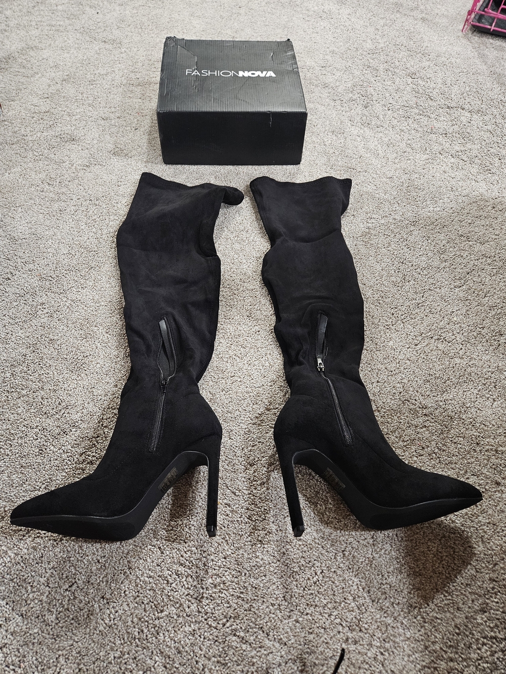 Fashion Nova Black Over-the-Knee Stiletto Boots